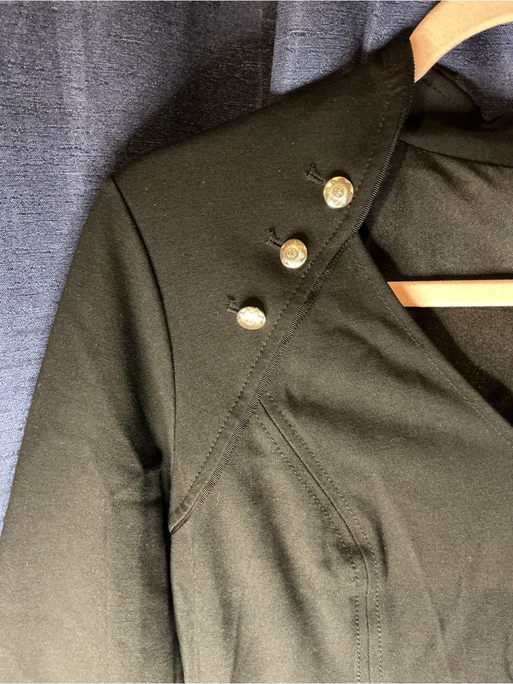 White House Black Market Black V-Neck Long Sleeve Dress with Gold Buttons - Picture 3 of 5